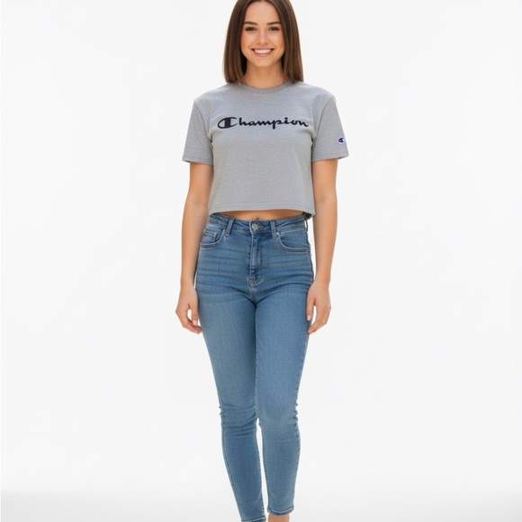 Champion Heather Gray Tee with Logo - Picture 2 of 2